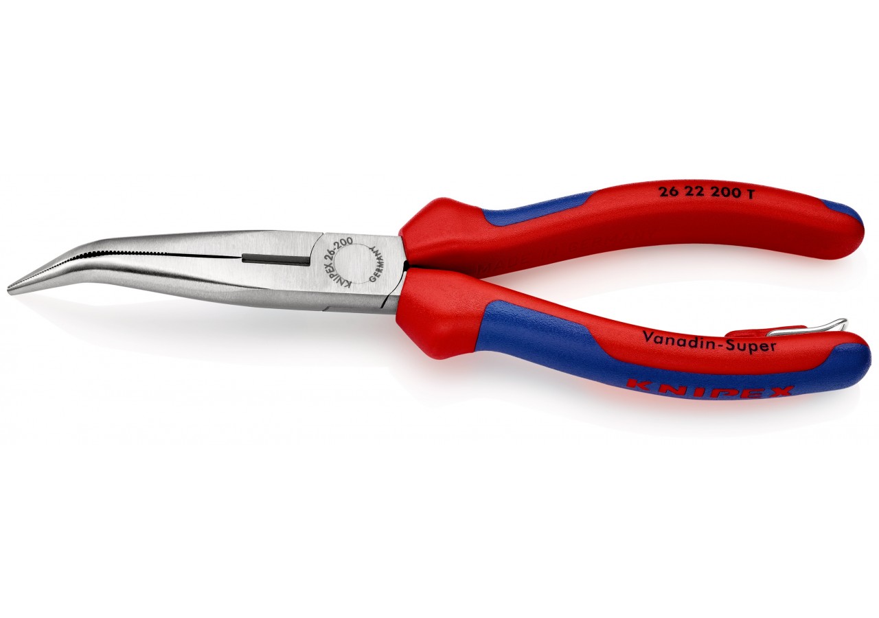 Pince à becs demi-ronds 200mm coudés 40° avec tranchant - Bi-matière - Antichute - Knipex - 2622200T