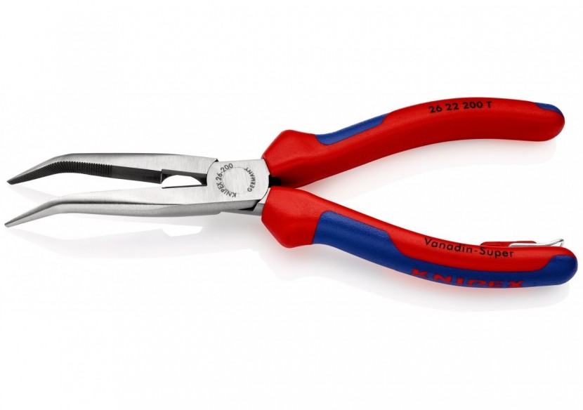 Pince à becs demi-ronds 200mm coudés 40° avec tranchant - Bi-matière - Antichute - Knipex - 2622200T