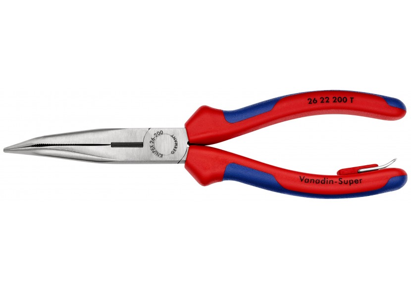 Pince à becs demi-ronds 200mm coudés 40° avec tranchant - Bi-matière - Antichute - Knipex - 2622200T
