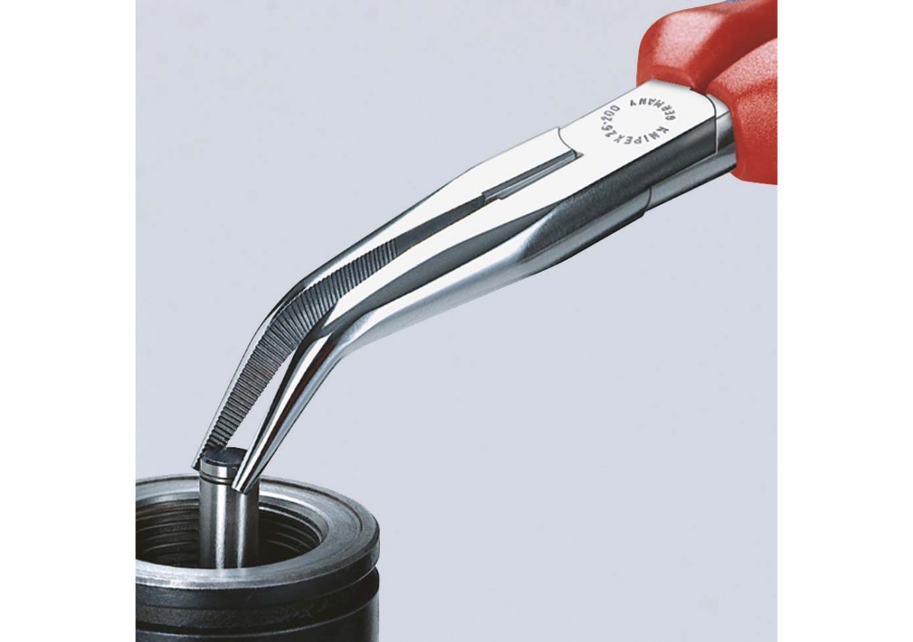 Pince à becs demi-ronds 200mm coudés 40° avec tranchant - Bi-matière - Chromée - Knipex - 2625200