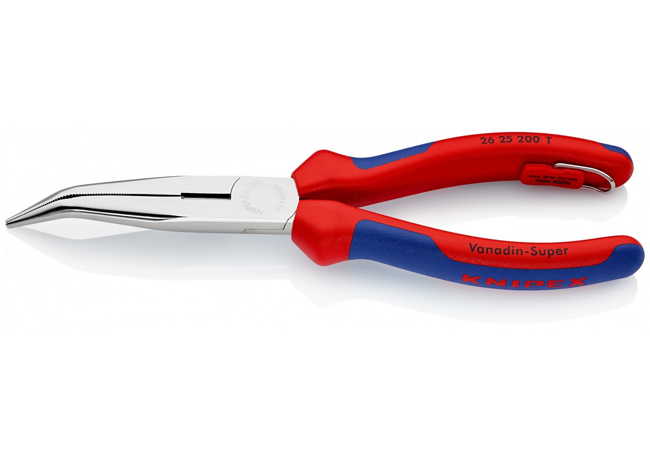 Pince à becs demi-ronds 200mm coudés 40° avec tranchant - Bi-matière - Antichute - Knipex - 2625200T