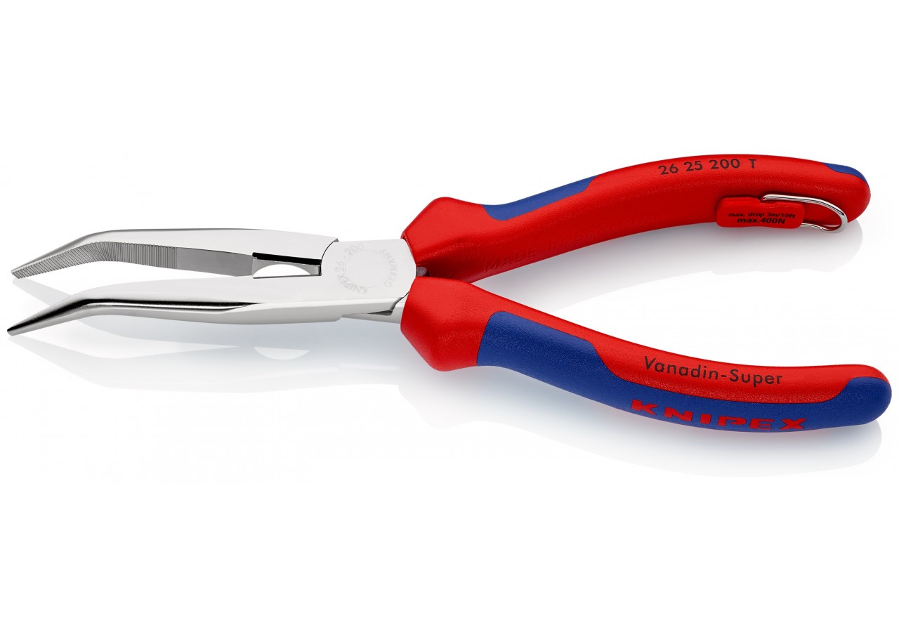 Pince à becs demi-ronds 200mm coudés 40° avec tranchant - Bi-matière - Antichute - Knipex - 2625200T