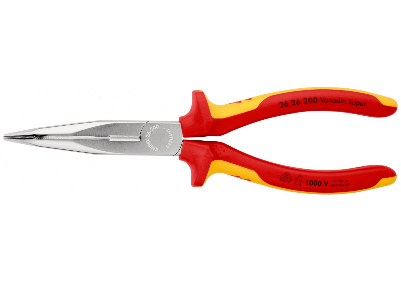 Pince becs demi-ronds 200mm coudés 40° avec tranchant Bi-matière Chromée 1000V - Knipex - 2626200