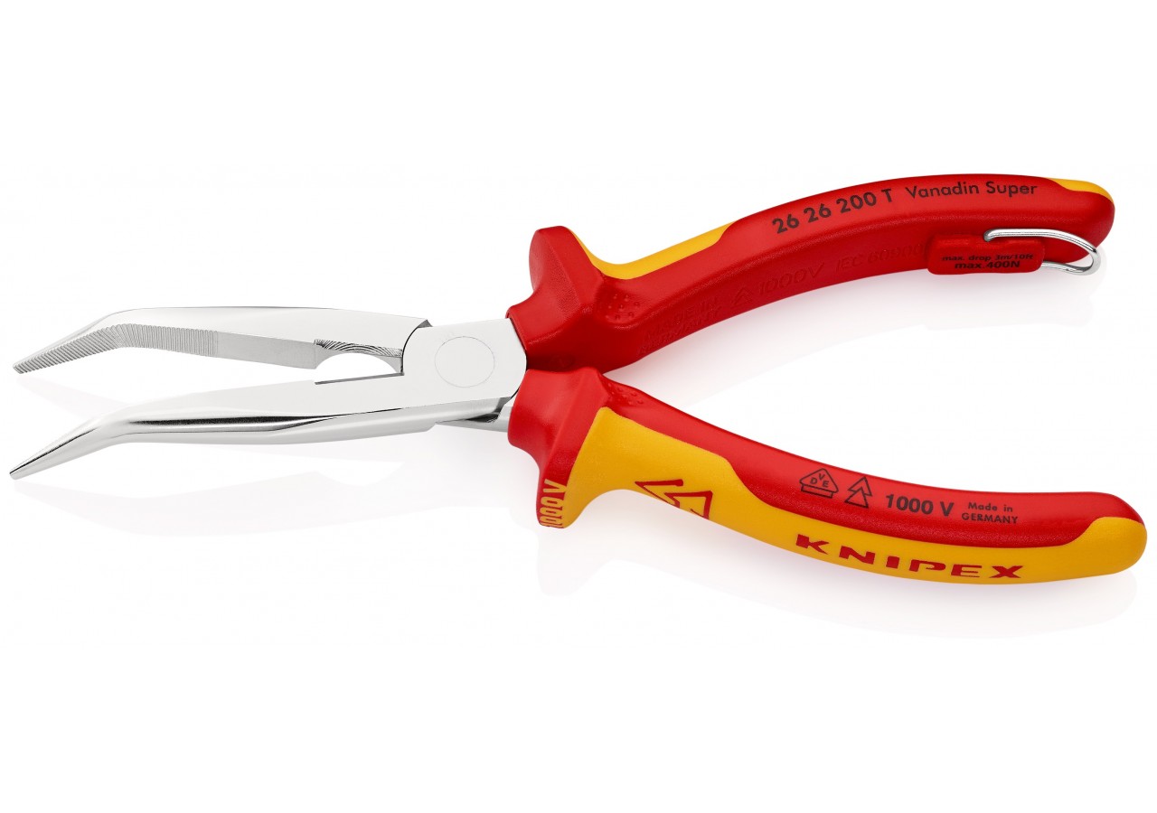 Pince becs 1/2 ronds 200mm 40° avec tranchant Bi-matière Chromée 1000V Antichute - Knipex - 2626200T