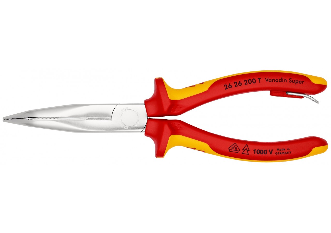 Pince becs 1/2 ronds 200mm 40° avec tranchant Bi-matière Chromée 1000V Antichute - Knipex - 2626200T