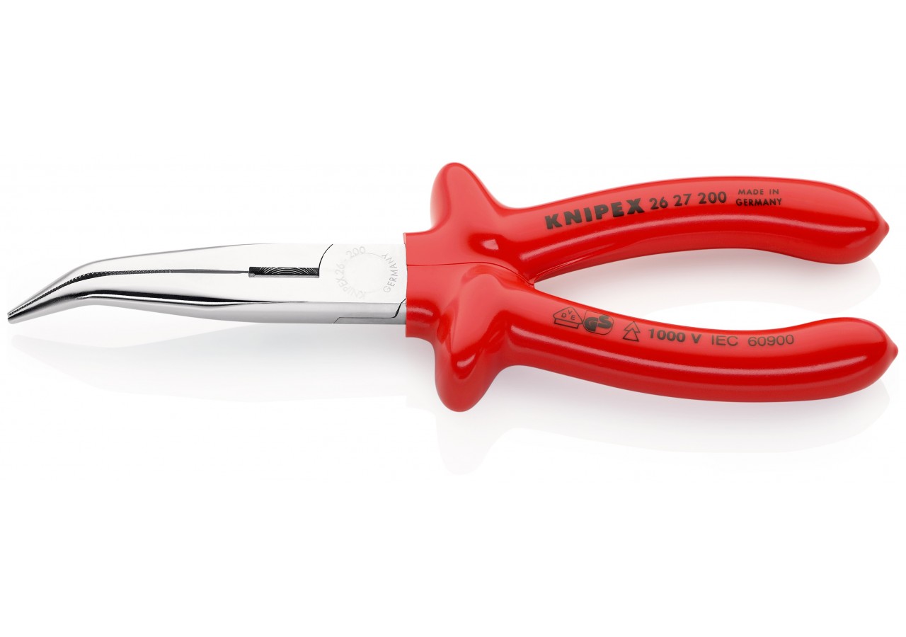 Pince à becs demi-ronds 200mm coudés - Chromée - Gainage surmoulé - Isolée 1000V - Knipex - 2627200