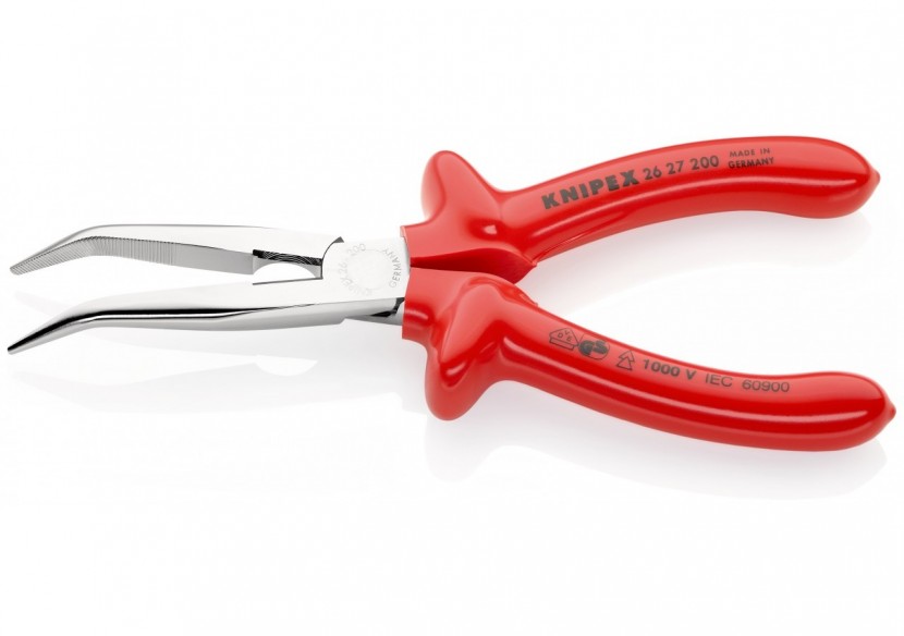 Pince à becs demi-ronds 200mm coudés - Chromée - Gainage surmoulé - Isolée 1000V - Knipex - 2627200