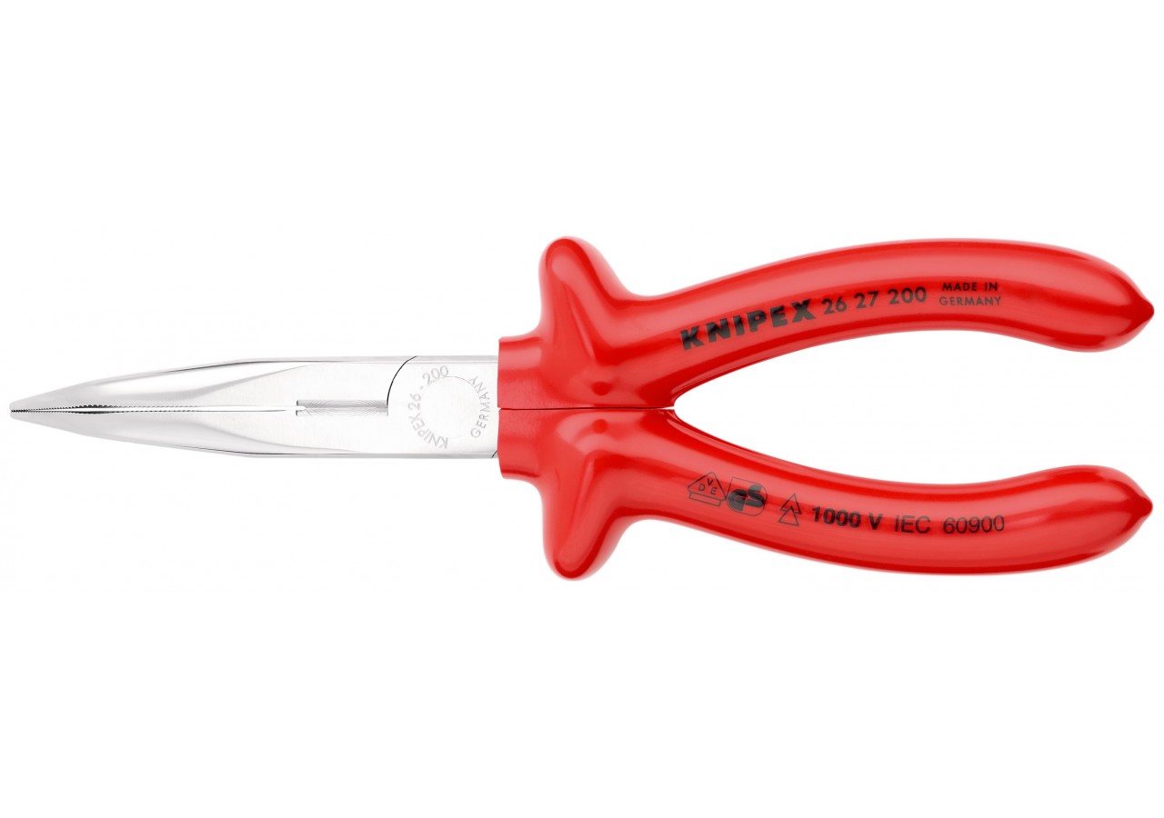 Pince à becs demi-ronds 200mm coudés - Chromée - Gainage surmoulé - Isolée 1000V - Knipex - 2627200