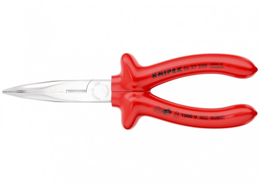 Pince à becs demi-ronds 200mm coudés - Chromée - Gainage surmoulé - Isolée 1000V - Knipex - 2627200