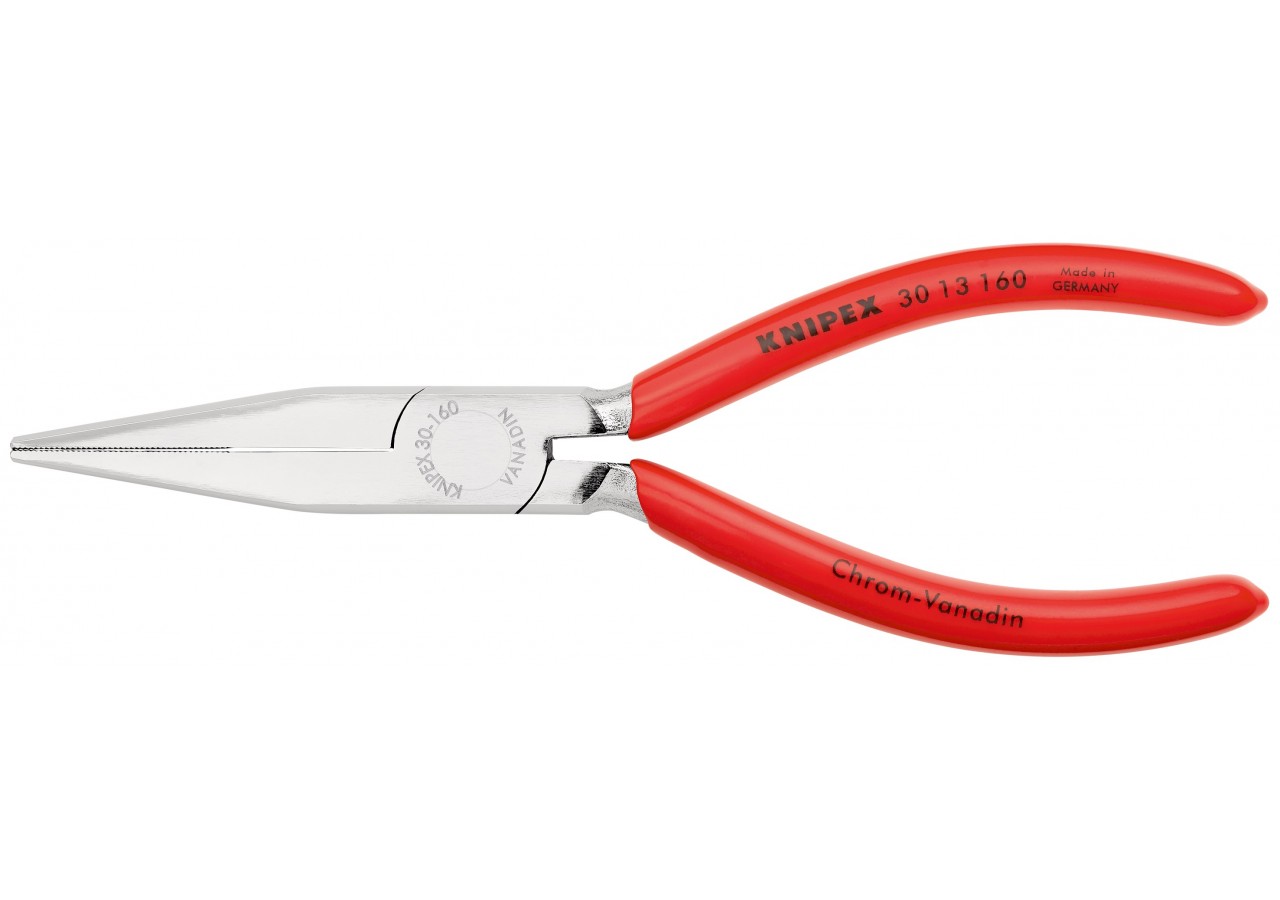 Pince à becs longs avec becs plats 160mm - Gainage PVC - Chromée - Très robuste - Knipex - 3013160