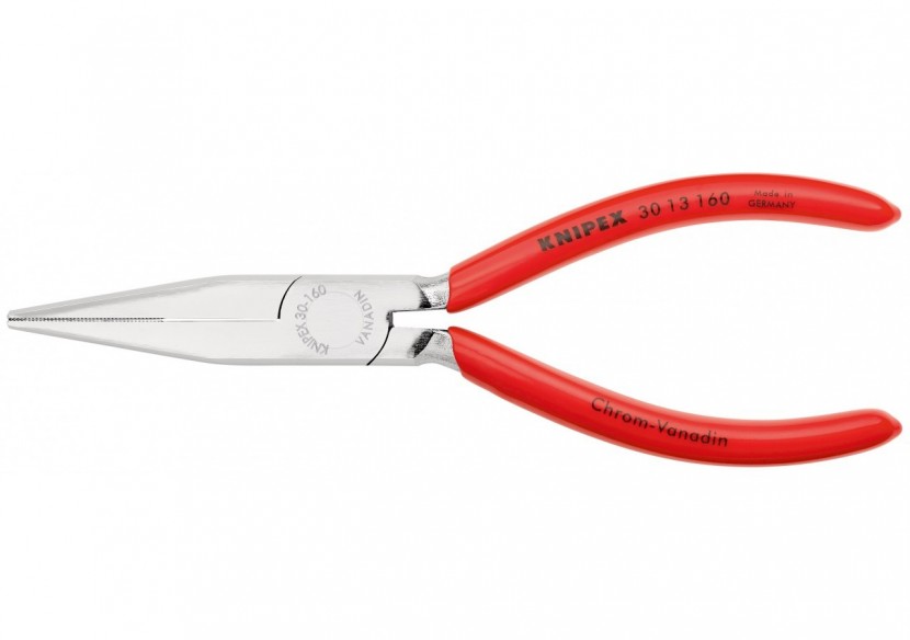Pince à becs longs avec becs plats 160mm - Gainage PVC - Chromée - Très robuste - Knipex - 3013160