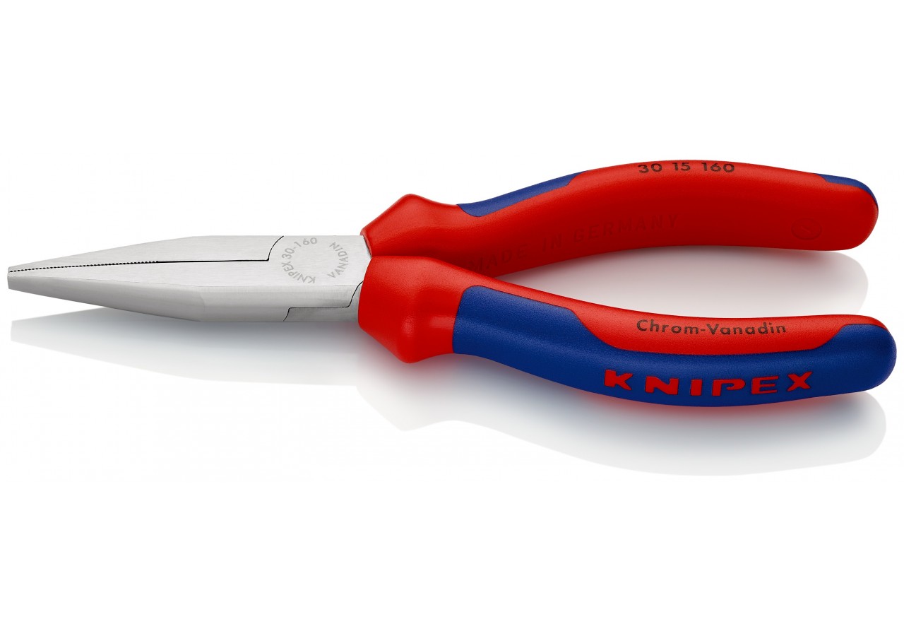 Pince à becs longs avec becs plats 160mm - Bi-matière - Chromée - Très robuste - Knipex - 3015160
