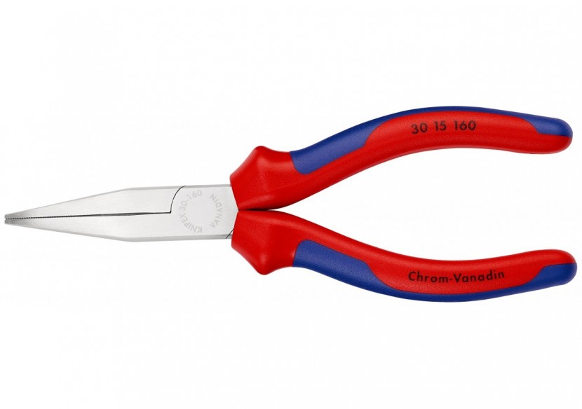 Pince à becs longs avec becs plats 160mm - Bi-matière - Chromée - Très robuste - Knipex - 3015160