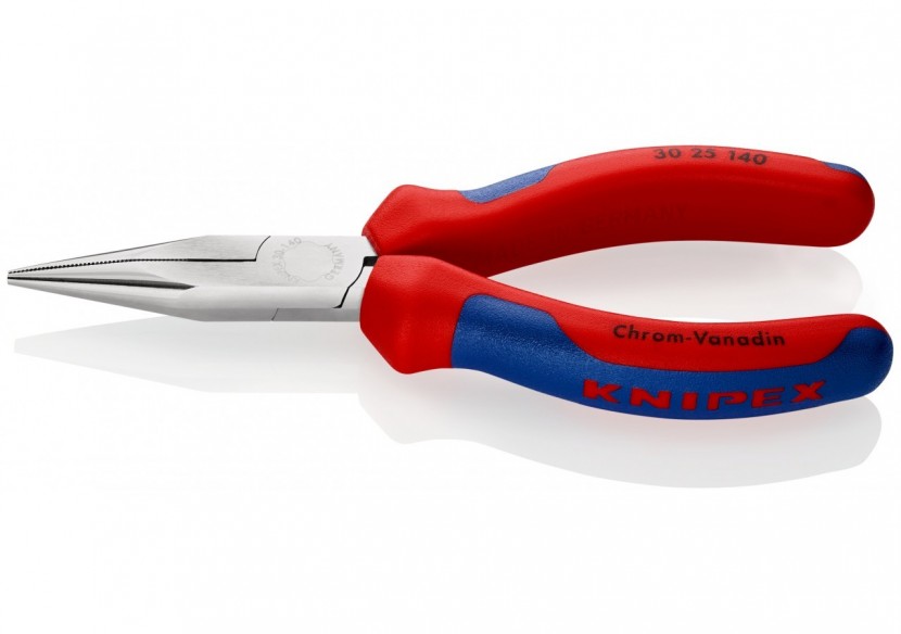 Pince à becs longs avec becs demi-ronds 140mm - Gainage bi-matière - Chromée - Knipex - 3025140