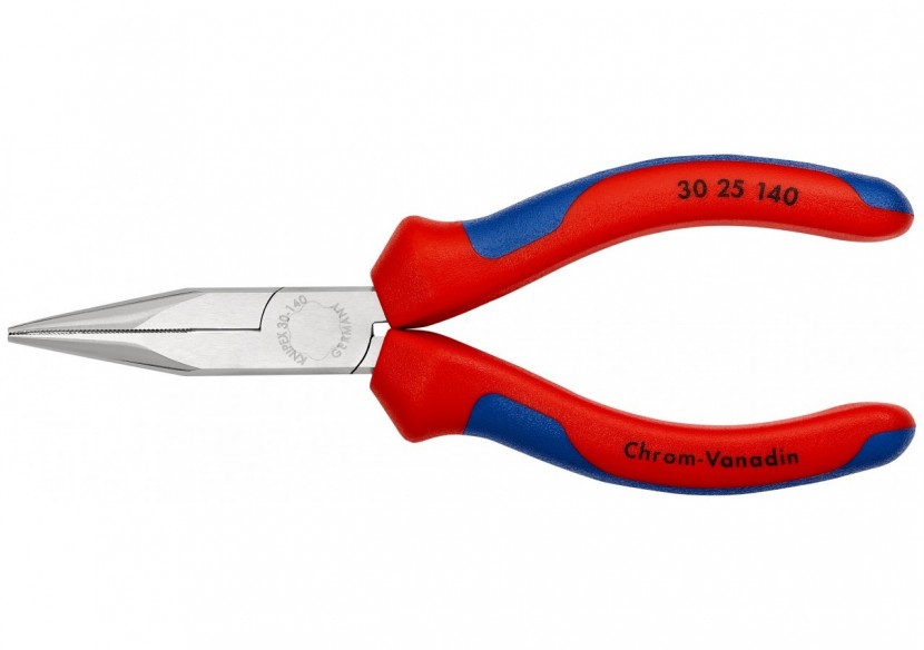 Pince à becs longs avec becs demi-ronds 140mm - Gainage bi-matière - Chromée - Knipex - 3025140