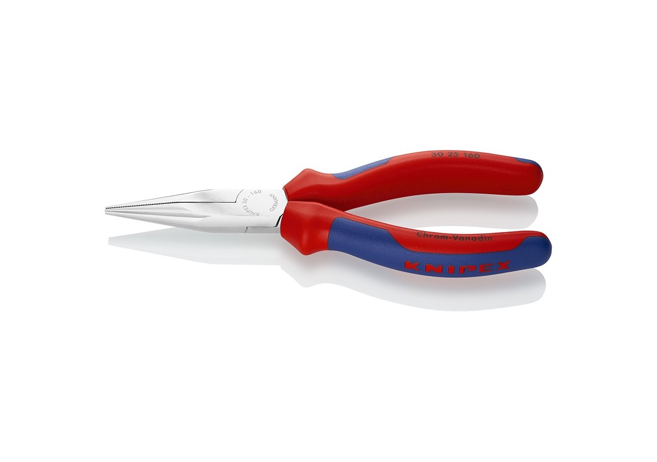 Pince à becs longs avec becs demi-ronds 160mm - Gainage bi-matière - Chromée - Knipex - 3025160