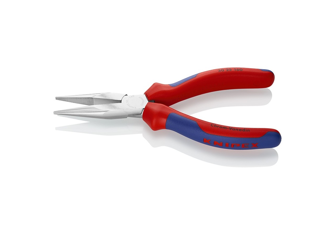 Pince à becs longs avec becs demi-ronds 160mm - Gainage bi-matière - Chromée - Knipex - 3025160