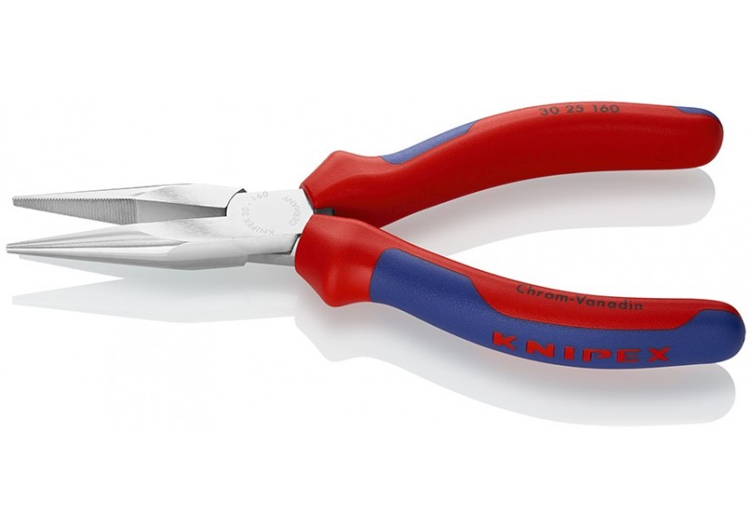 Pince à becs longs avec becs demi-ronds 160mm - Gainage bi-matière - Chromée - Knipex - 3025160