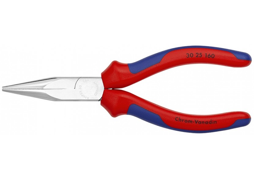 Pince à becs longs avec becs demi-ronds 160mm - Gainage bi-matière - Chromée - Knipex - 3025160