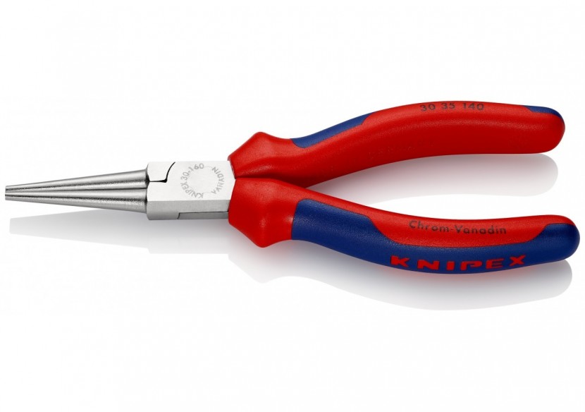 Pince à becs longs avec becs ronds 140mm - Gainage bi-matière - Chromée - Knipex - 3035140