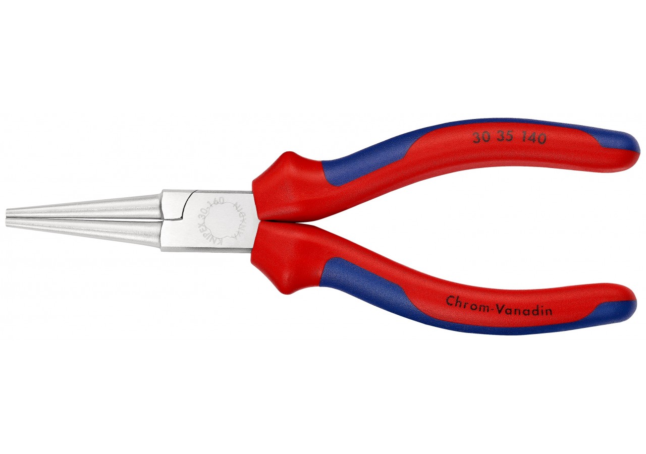 Pince à becs longs avec becs ronds 140mm - Gainage bi-matière - Chromée - Knipex - 3035140