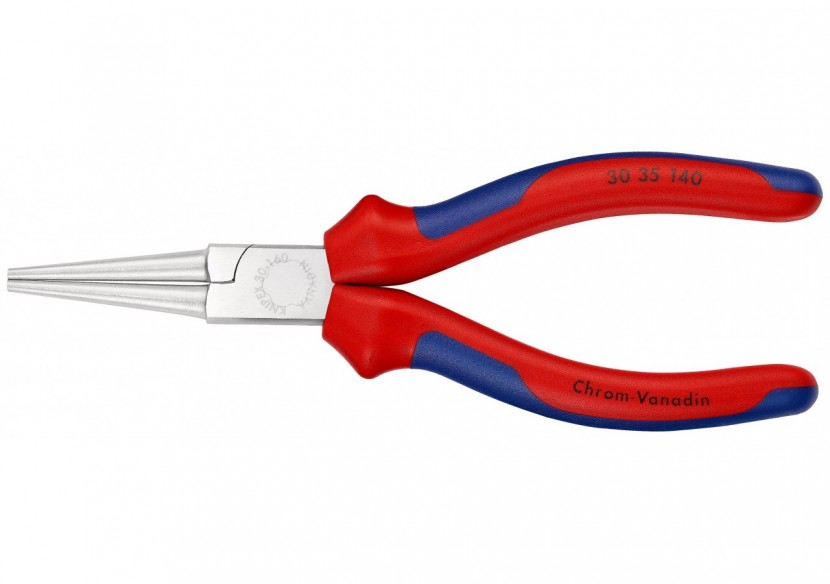 Pince à becs longs avec becs ronds 140mm - Gainage bi-matière - Chromée - Knipex - 3035140