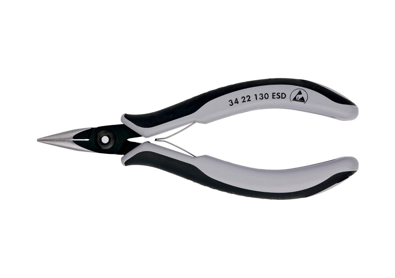 Pince de préhension de précision - Becs demi-ronds - 130mm - Bi-matière ESD - Knipex - 3422130ESD