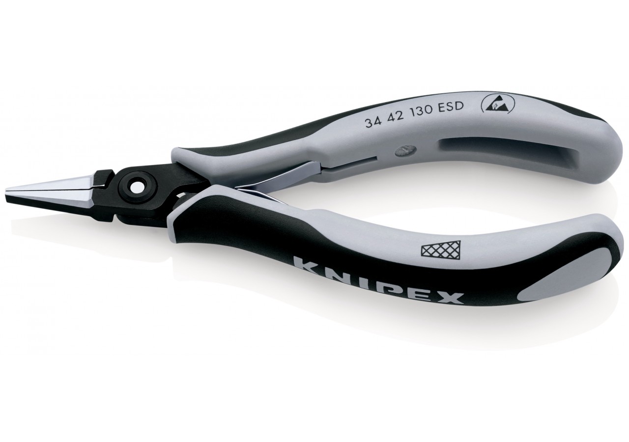 Pince de préhension de précision - Becs plats striés - 130mm - Bi-matière ESD - Knipex - 3442130ESD