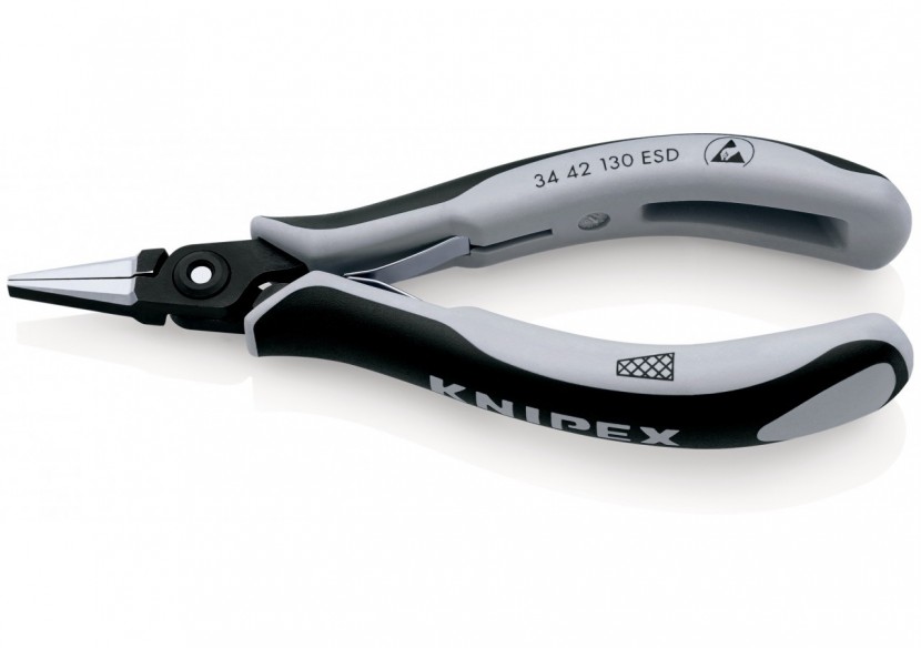 Pince de préhension de précision - Becs plats striés - 130mm - Bi-matière ESD - Knipex - 3442130ESD
