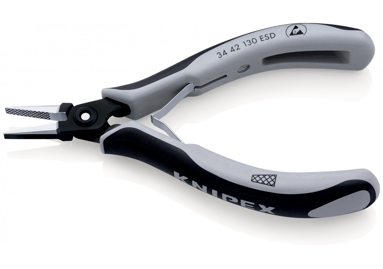 Pince de préhension de précision - Becs plats striés - 130mm - Bi-matière ESD - Knipex - 3442130ESD