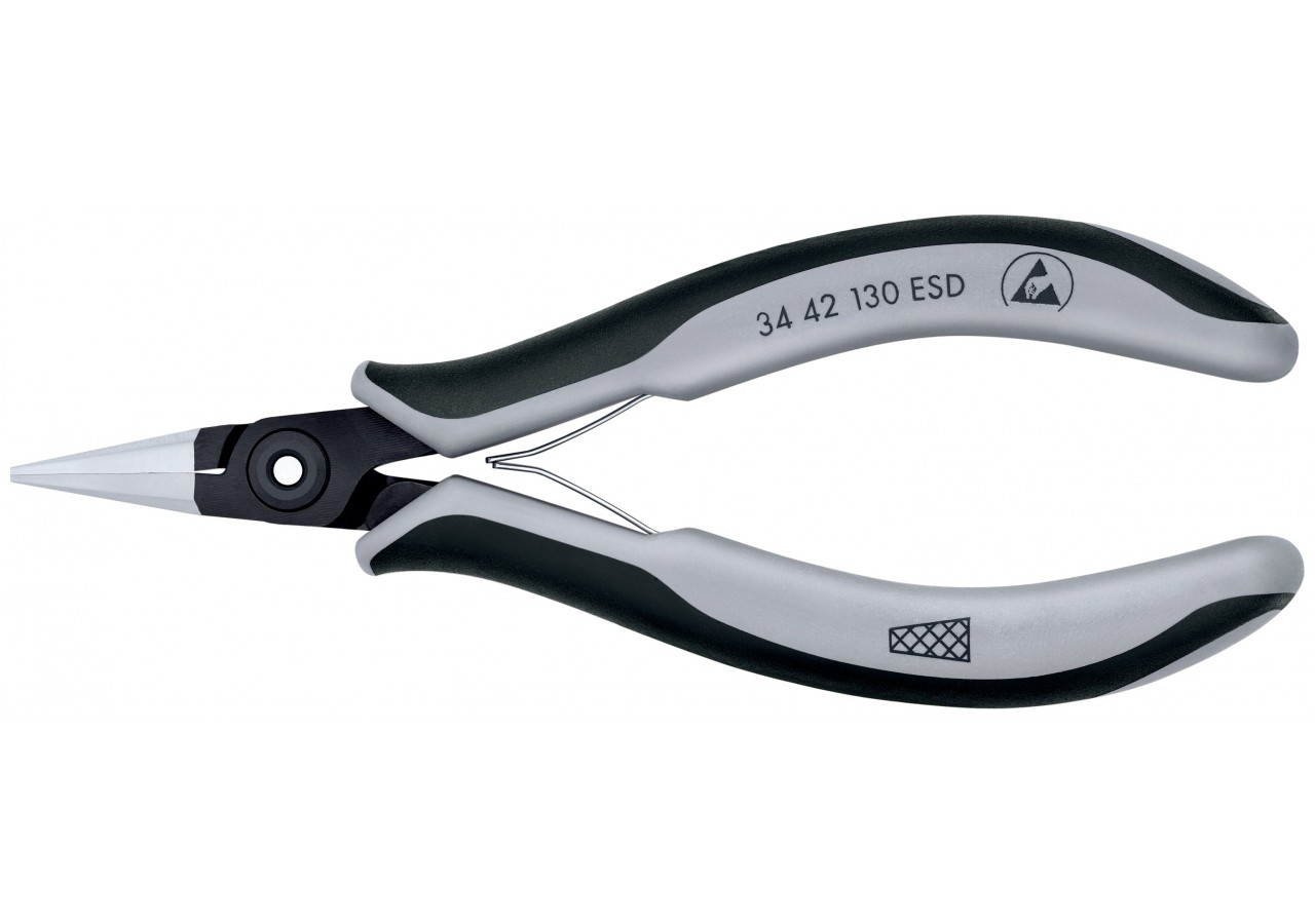 Pince de préhension de précision - Becs plats striés - 130mm - Bi-matière ESD - Knipex - 3442130ESD