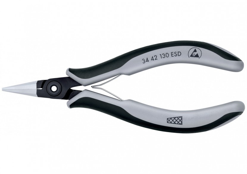 Pince de préhension de précision - Becs plats striés - 130mm - Bi-matière ESD - Knipex - 3442130ESD