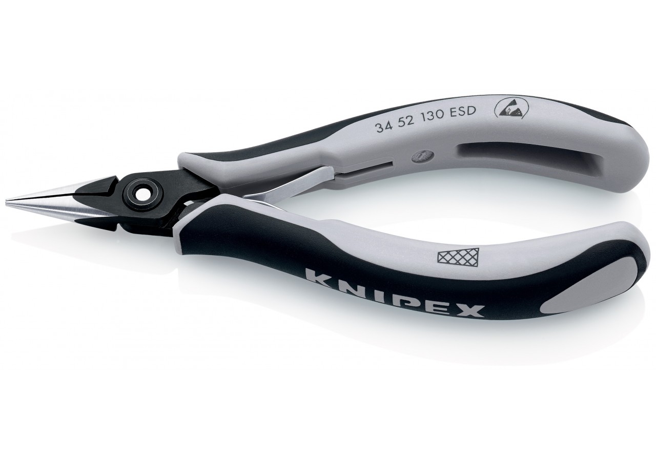 Pince de préhension de précision - Becs demi-ronds striés - 130mm Bi-matière ESD - Knipex - 3452130ESD