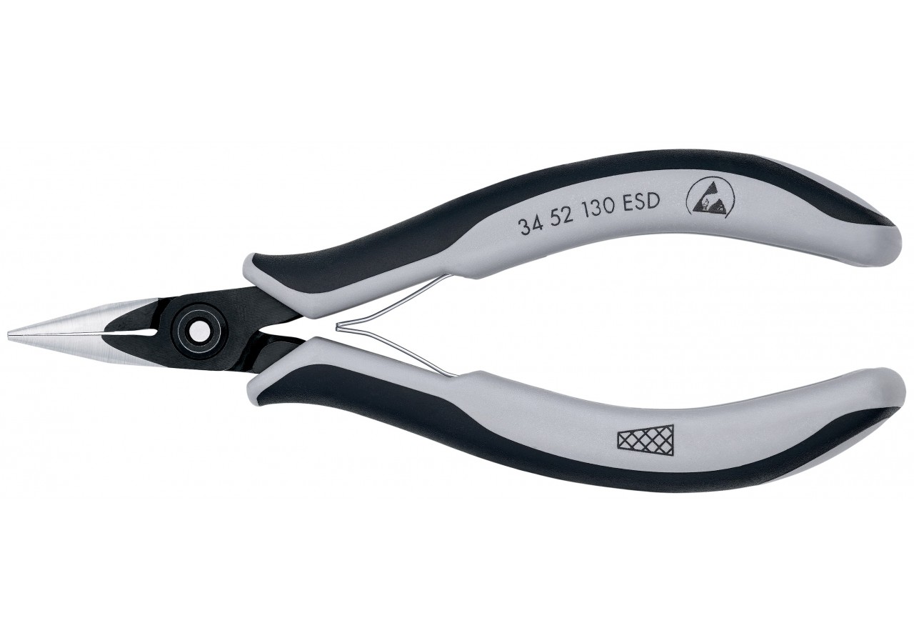 Pince de préhension de précision - Becs demi-ronds striés - 130mm Bi-matière ESD - Knipex - 3452130ESD