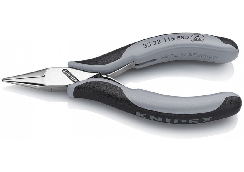 Pince de préhension - Becs demi-ronds lisses - 115mm Bi-matière ESD Polie miroir - Knipex - 3522115ESD