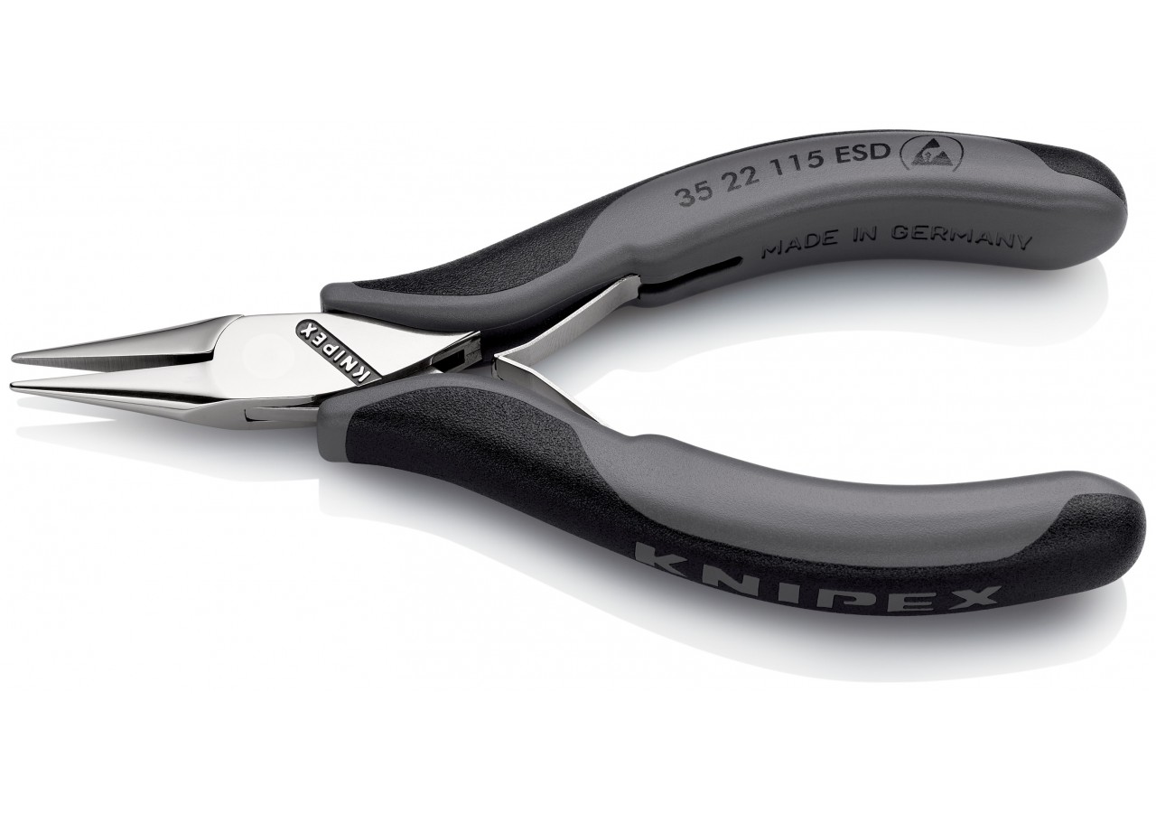 Pince de préhension - Becs demi-ronds lisses - 115mm Bi-matière ESD Polie miroir - Knipex - 3522115ESD