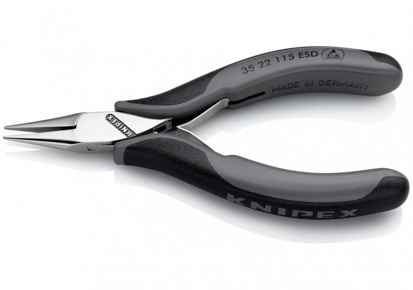 Pince de préhension - Becs demi-ronds lisses - 115mm Bi-matière ESD Polie miroir - Knipex - 3522115ESD