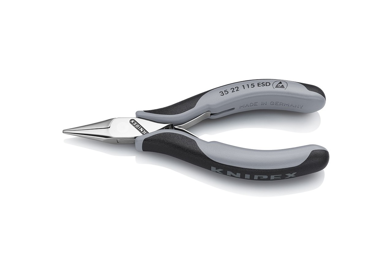 Pince de préhension - Becs demi-ronds lisses - 115mm Bi-matière ESD Polie miroir - Knipex - 3522115ESD