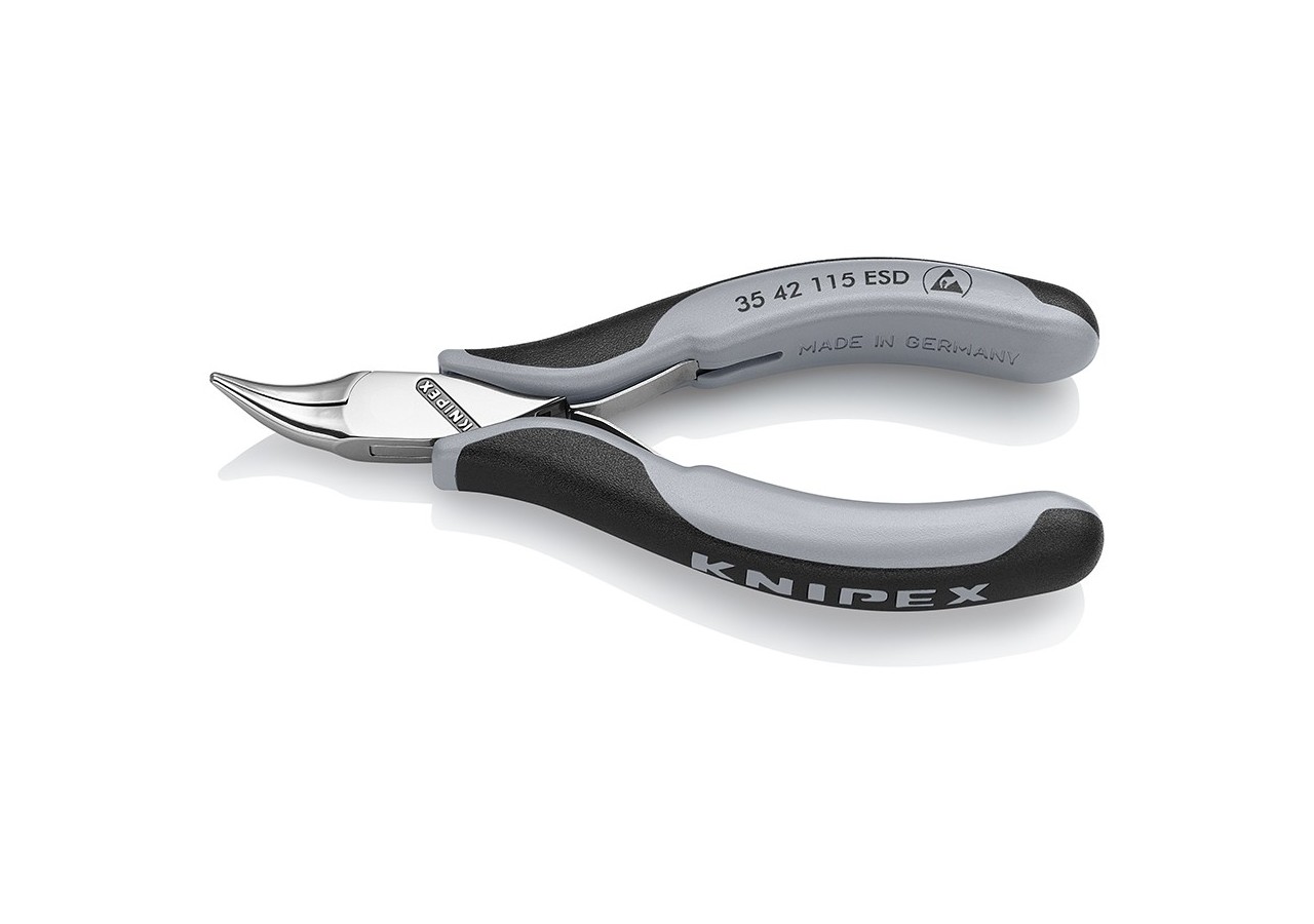Pince de préhension - Becs plats lisses 45° - 115mm Bi-matière ESD Polie miroir - Knipex - 3542115ESD