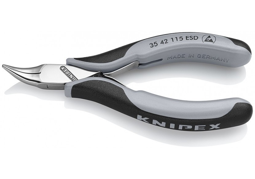 Pince de préhension - Becs plats lisses 45° - 115mm Bi-matière ESD Polie miroir - Knipex - 3542115ESD