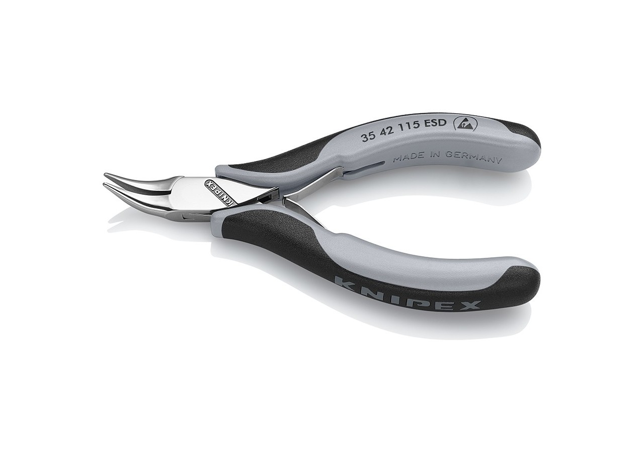 Pince de préhension - Becs plats lisses 45° - 115mm Bi-matière ESD Polie miroir - Knipex - 3542115ESD