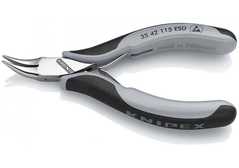 Pince de préhension - Becs plats lisses 45° - 115mm Bi-matière ESD Polie miroir - Knipex - 3542115ESD