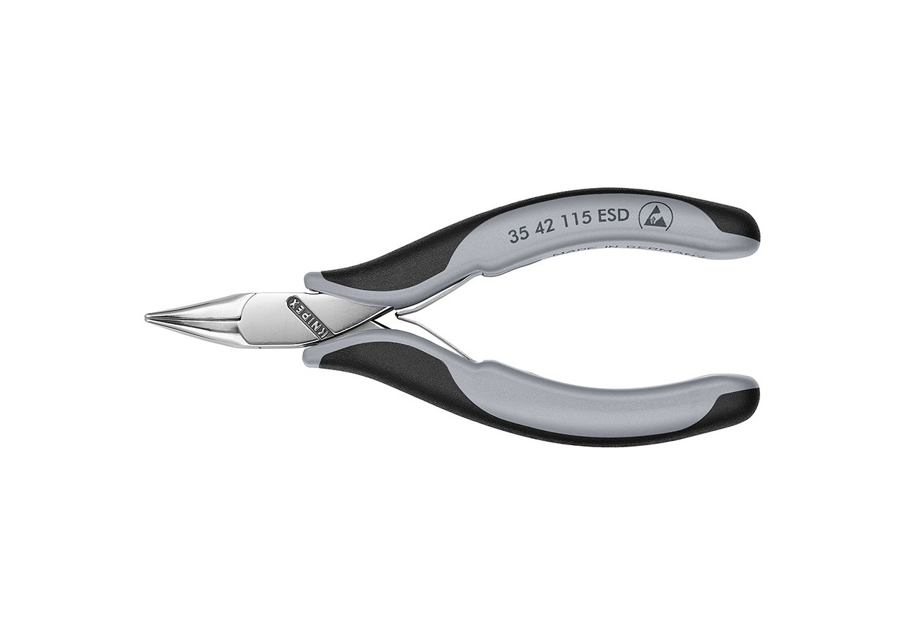 Pince de préhension - Becs plats lisses 45° - 115mm Bi-matière ESD Polie miroir - Knipex - 3542115ESD