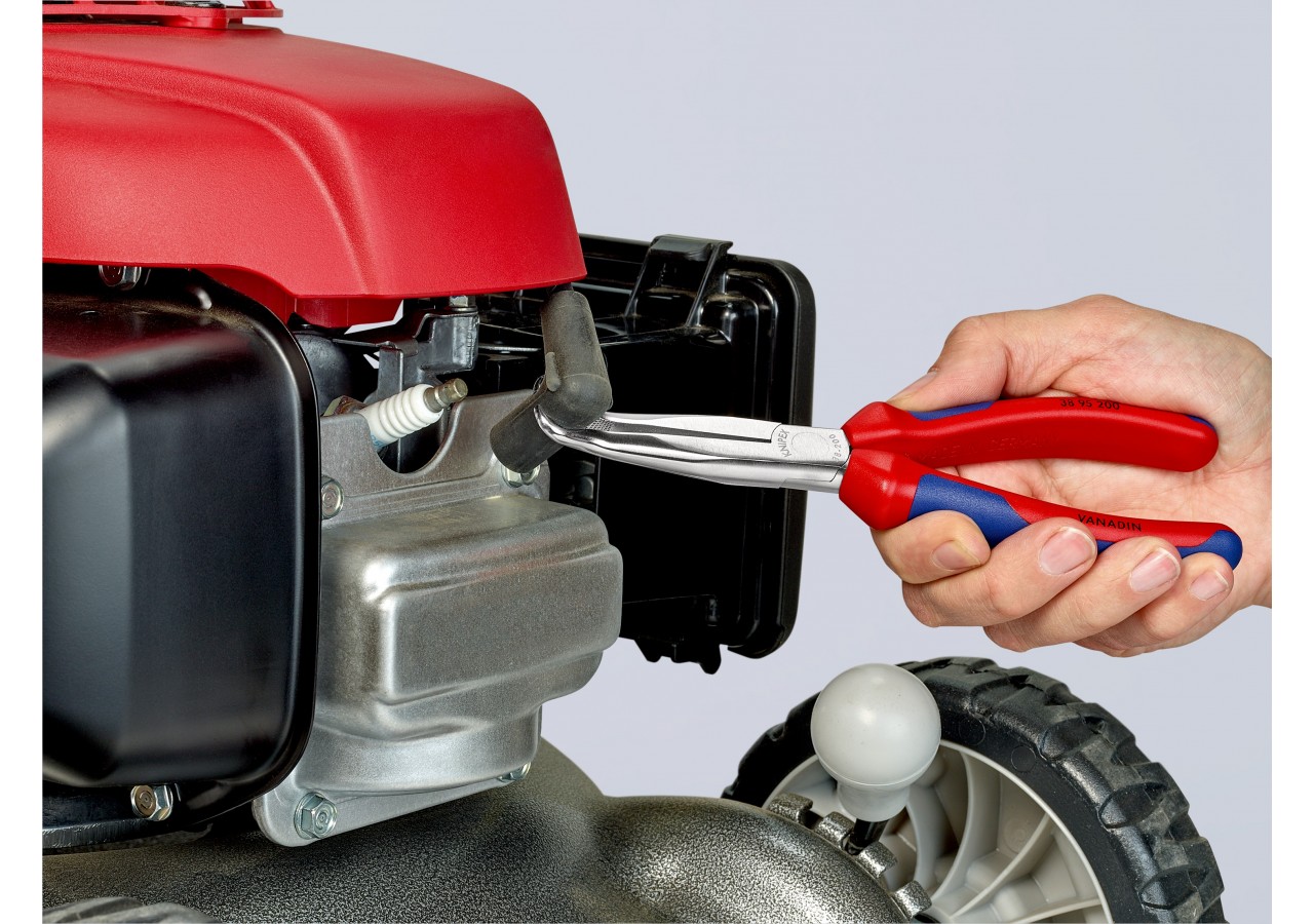 Pince de mécanicien pour cosses de bougies 200mm Coudée 45° Bi-matière Chromée - Knipex - 3895200