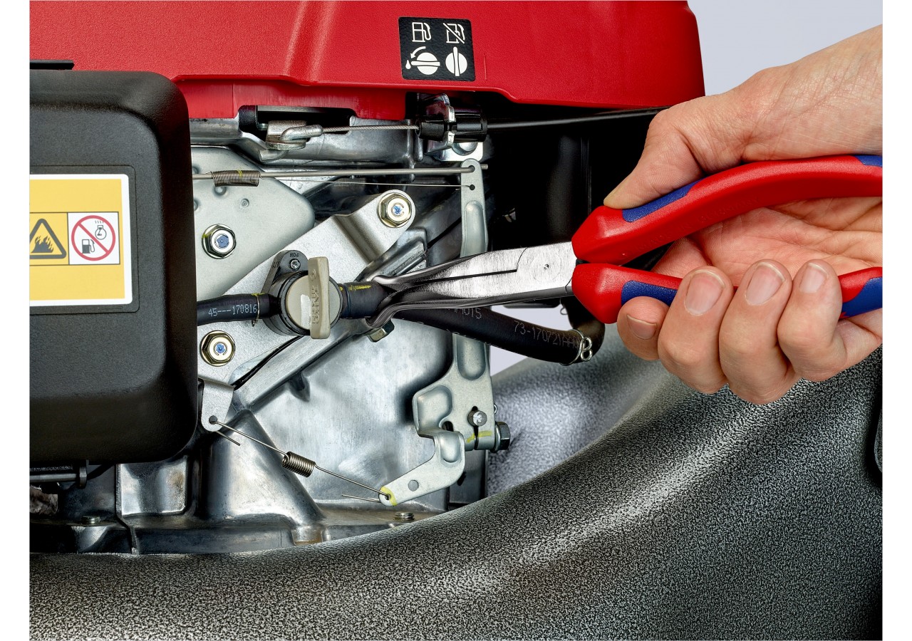 Pince de mécanicien pour cosses de bougies 200mm Coudée 45° Bi-matière Chromée - Knipex - 3895200