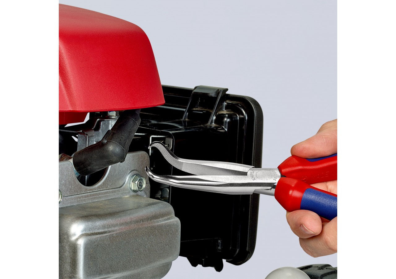 Pince de mécanicien pour cosses de bougies 200mm Coudée 45° Bi-matière Chromée - Knipex - 3895200