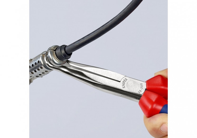 Pince de mécanicien pour cosses de bougies 200mm Coudée 45° Bi-matière Chromée - Knipex - 3895200 Pince de mécanicien pour cosses de bougies 200mm Coudée 45° Bi-matière Chromée - Knipex - 3895200