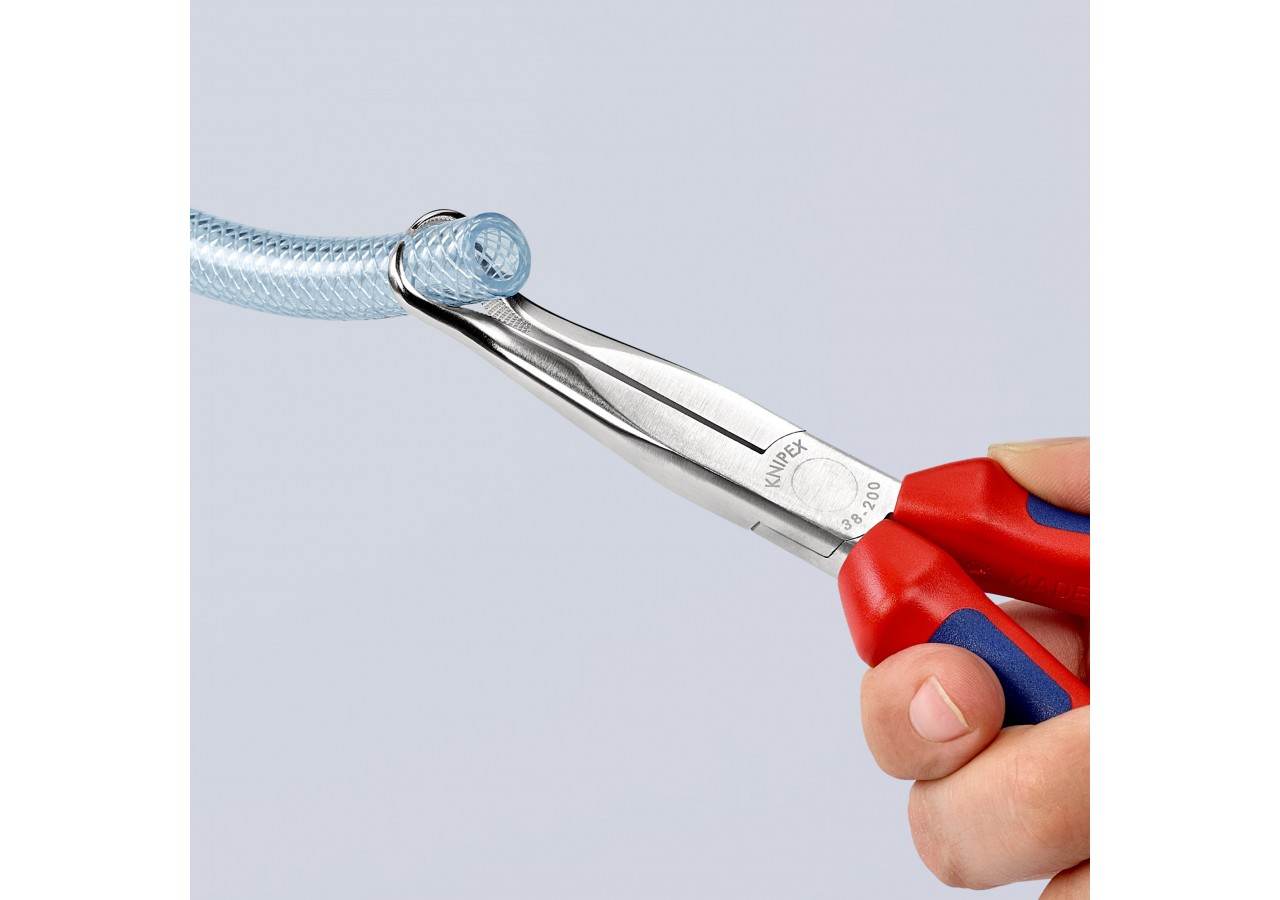 Pince de mécanicien pour cosses de bougies 200mm Coudée 45° Bi-matière Chromée - Knipex - 3895200