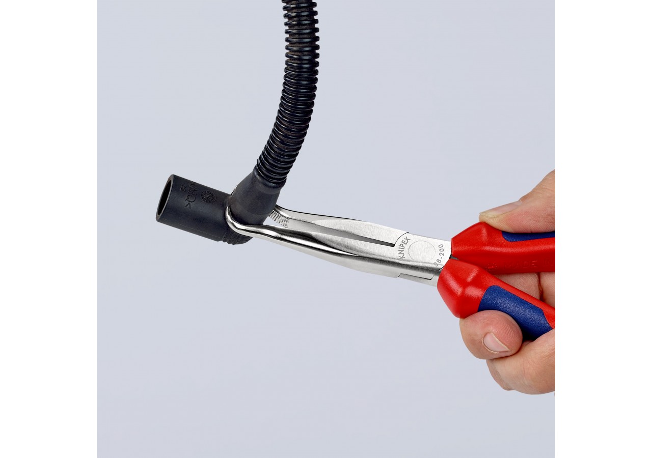 Pince de mécanicien pour cosses de bougies 200mm Coudée 45° Bi-matière Chromée - Knipex - 3895200