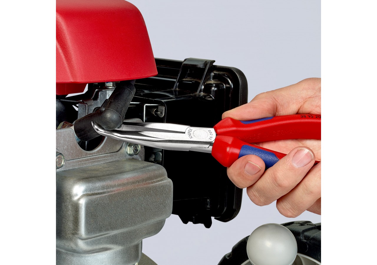 Pince de mécanicien pour cosses de bougies 200mm Coudée 45° Bi-matière Chromée - Knipex - 3895200